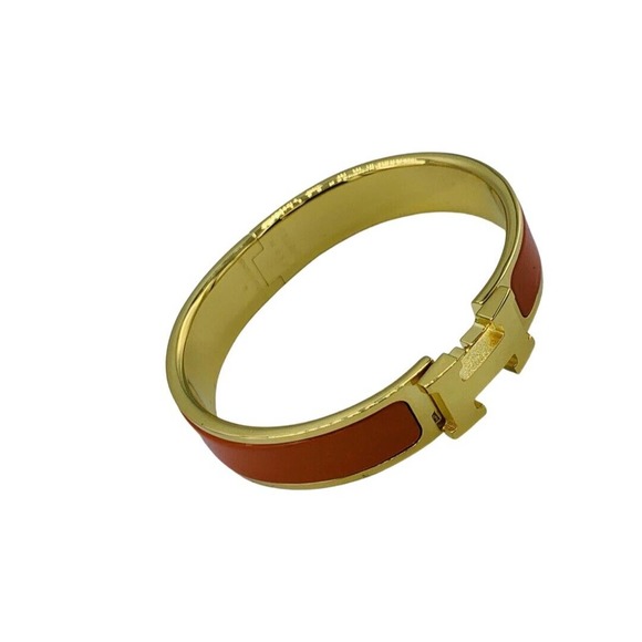 HERMES Clic H Narrow Bracelet Bangle Orange Enamel - Picture 2 of 6